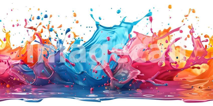 A Symphony of Colors: A Dynamic Splash of Blue, Orange, and Purple Paint