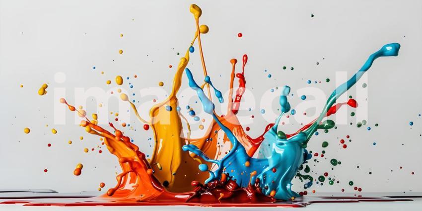 A Symphony of Colors: A Dynamic Splash of Blue, Orange, and Purple Paint