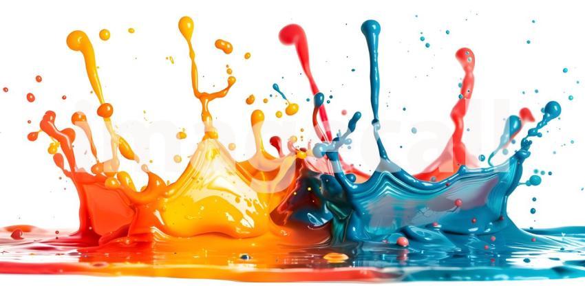 A Symphony of Colors: A Dynamic Splash of Blue, Orange, and Purple Paint