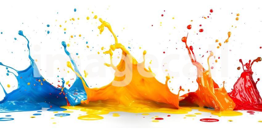 A Symphony of Colors: A Dynamic Splash of Blue, Orange, and Purple Paint