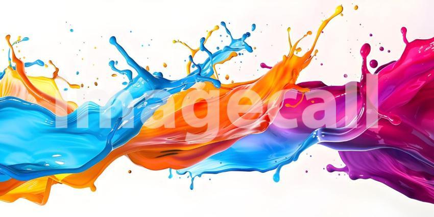 A Symphony of Colors: A Dynamic Splash of Blue, Orange, and Purple Paint