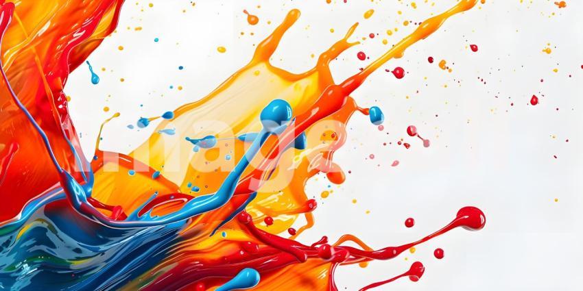 A Symphony of Colors: A Dynamic Splash of Blue, Orange, and Purple Paint