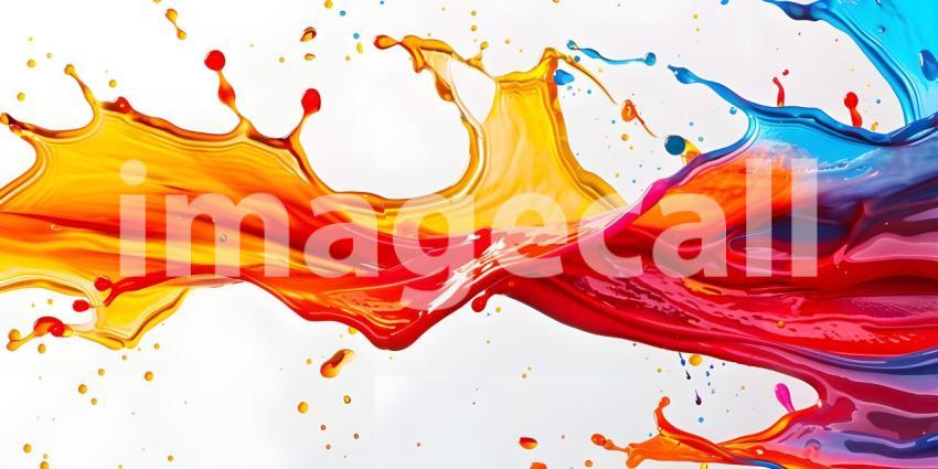 A Symphony of Colors: A Dynamic Splash of Blue, Orange, and Purple Paint