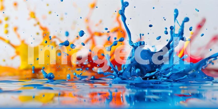 A Symphony of Colors: A Dynamic Splash of Blue, Orange, and Purple Paint