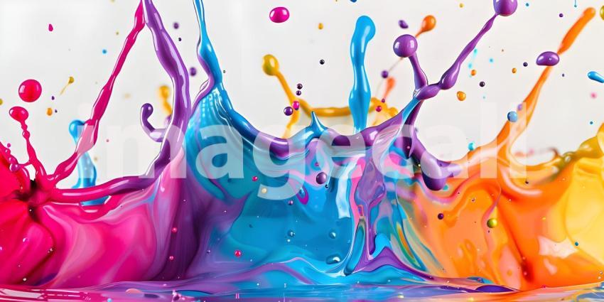 A Symphony of Colors: A Dynamic Splash of Blue, Orange, and Purple Paint