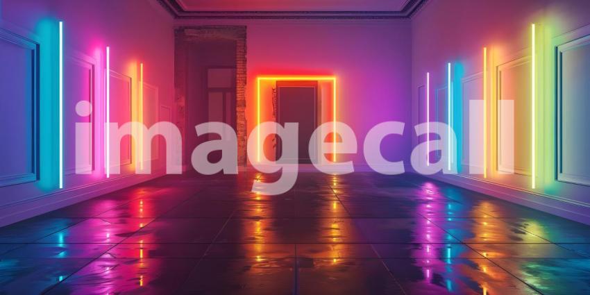 Neon Dreams: A Futuristic Corridor Illuminated by Vibrant Lights