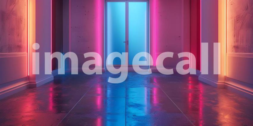 Neon Dreams: A Futuristic Corridor Illuminated by Vibrant Lights