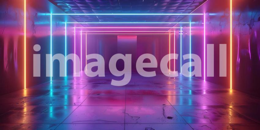 Neon Dreams: A Futuristic Corridor Illuminated by Vibrant Lights