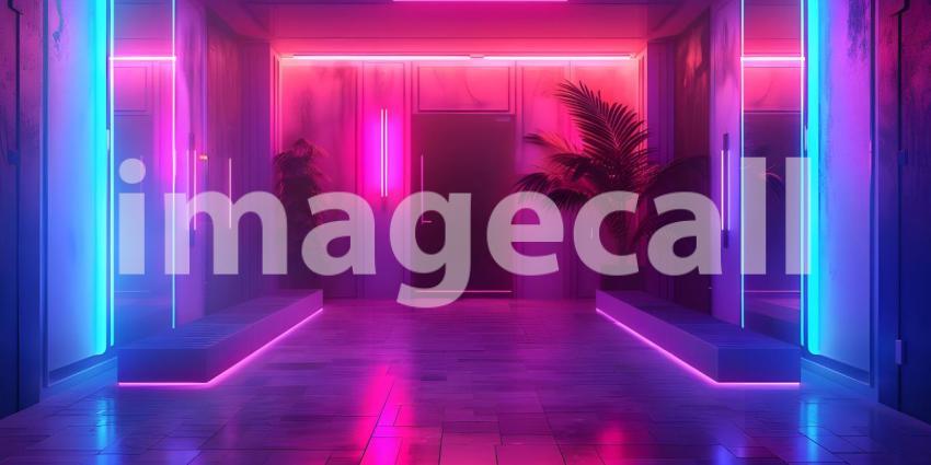 Neon Dreams: A Futuristic Corridor Illuminated by Vibrant Lights