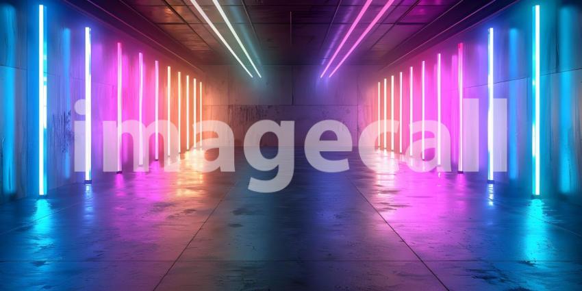 Neon Dreams: A Futuristic Corridor Illuminated by Vibrant Lights