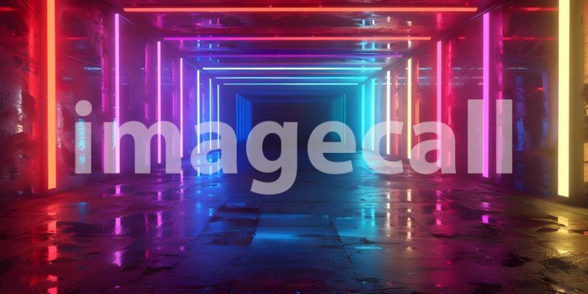 Neon Dreams: A Futuristic Corridor Illuminated by Vibrant Lights