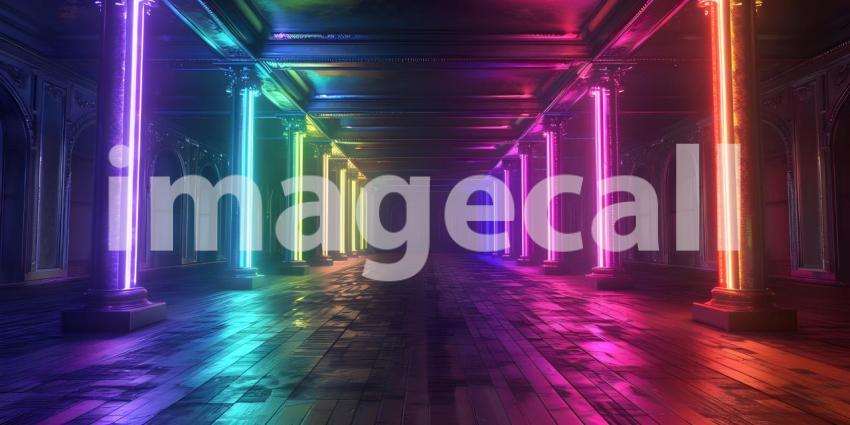 Neon Dreams: A Futuristic Corridor Illuminated by Vibrant Lights