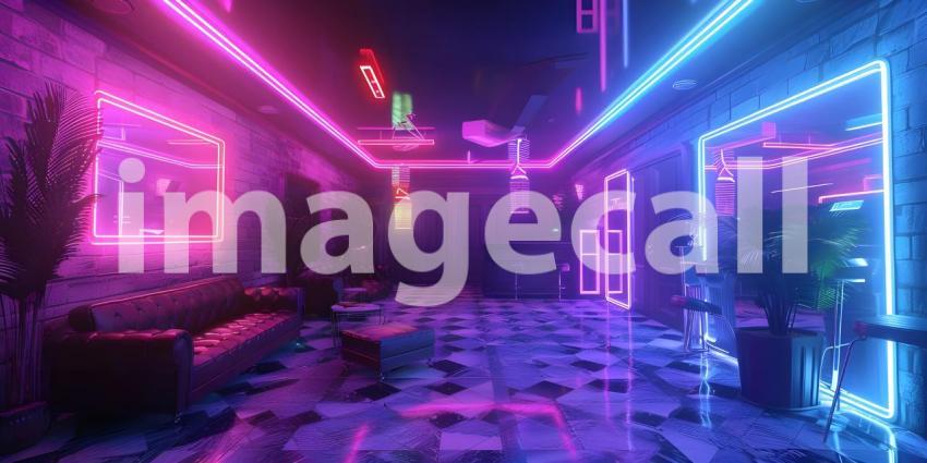 Neon Dreams: A Futuristic Corridor Illuminated by Vibrant Lights