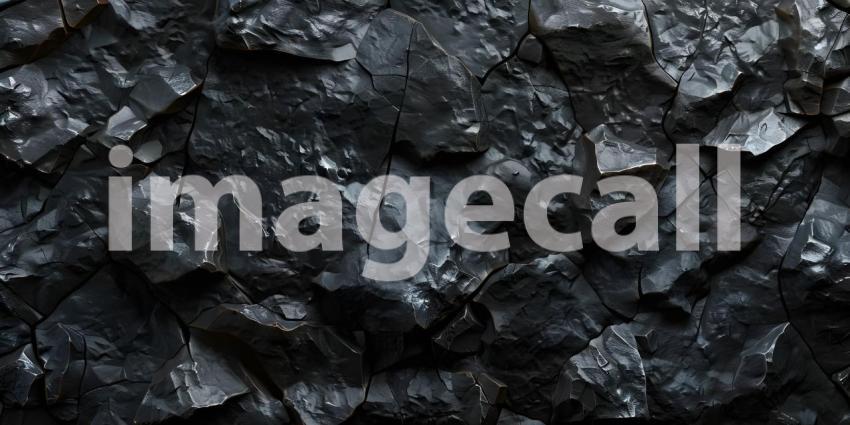 Monochromatic Rock Face: A Textured Wall of Dark, Jagged Stones
