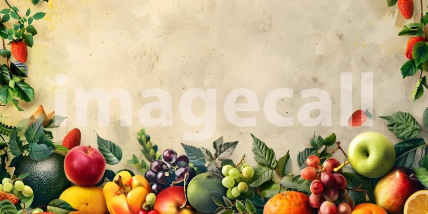 A Bountiful Harvest: A Colorful Arrangement of Fresh Fruits and Lush Greenery