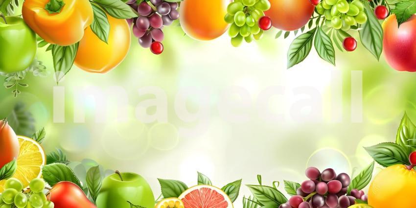 A Bountiful Harvest: A Colorful Arrangement of Fresh Fruits and Lush Greenery