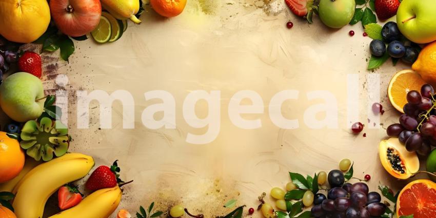 A Bountiful Harvest: A Colorful Arrangement of Fresh Fruits and Lush Greenery