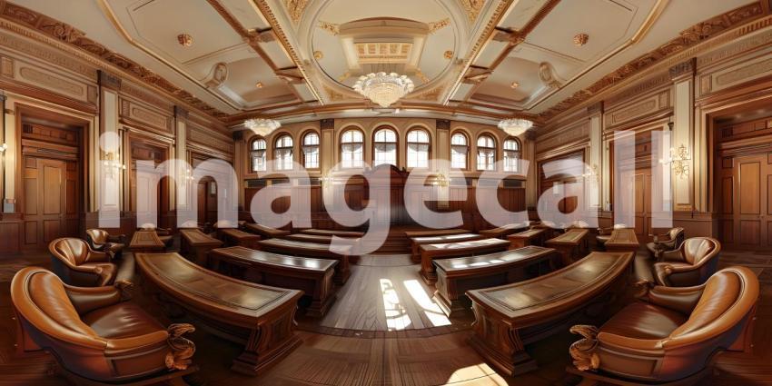The Seat of Justice: A Grand Courtroom with Rich Woodwork and a Sense of Authority