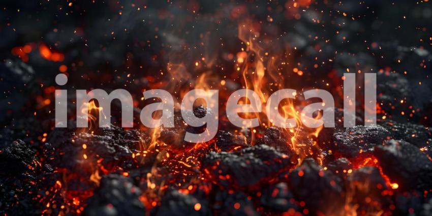 Fiery Embers: A Bed of Glowing Coals with Dancing Flames