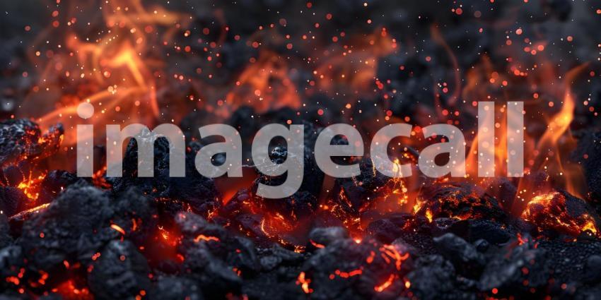 Fiery Embers: A Bed of Glowing Coals with Dancing Flames