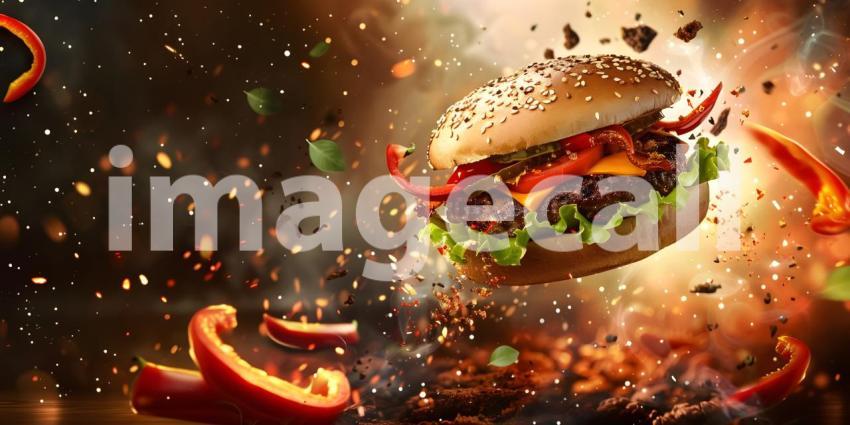 Flames of Flavor: A Burger Engulfed in a Fiery Inferno of Deliciousness
