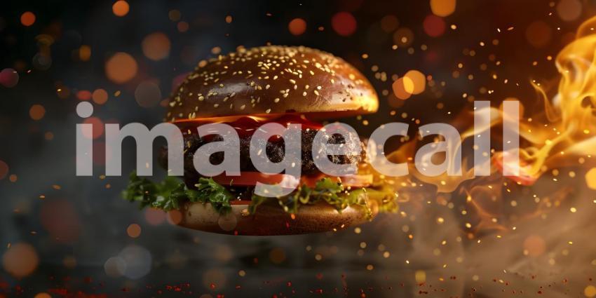 Flames of Flavor: A Burger Engulfed in a Fiery Inferno of Deliciousness