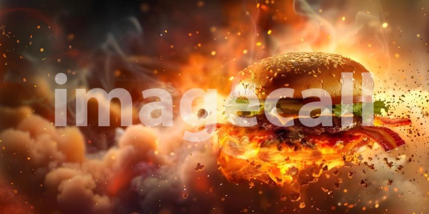 Flames of Flavor: A Burger Engulfed in a Fiery Inferno of Deliciousness