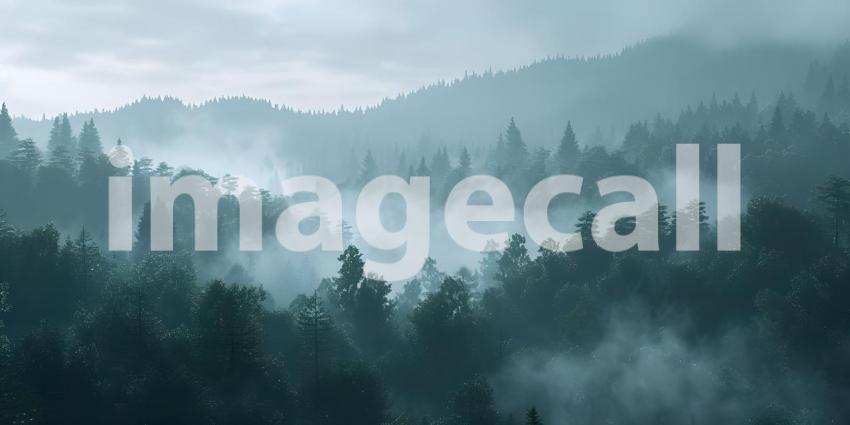 Enveloped in Mist: A Serene Mountain Landscape Shrouded in Clouds