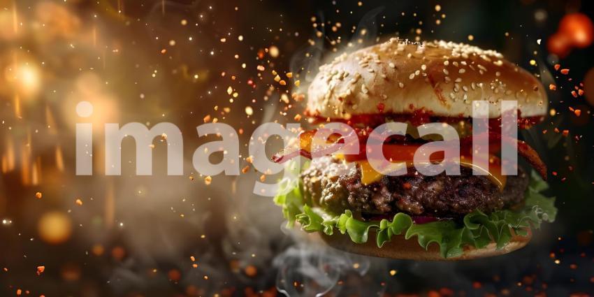 Flames of Flavor: A Burger Engulfed in a Fiery Inferno of Deliciousness