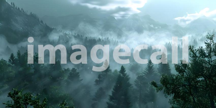 Enveloped in Mist: A Serene Mountain Landscape Shrouded in Clouds