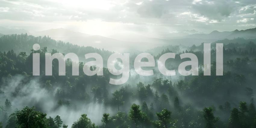 Enveloped in Mist: A Serene Mountain Landscape Shrouded in Clouds