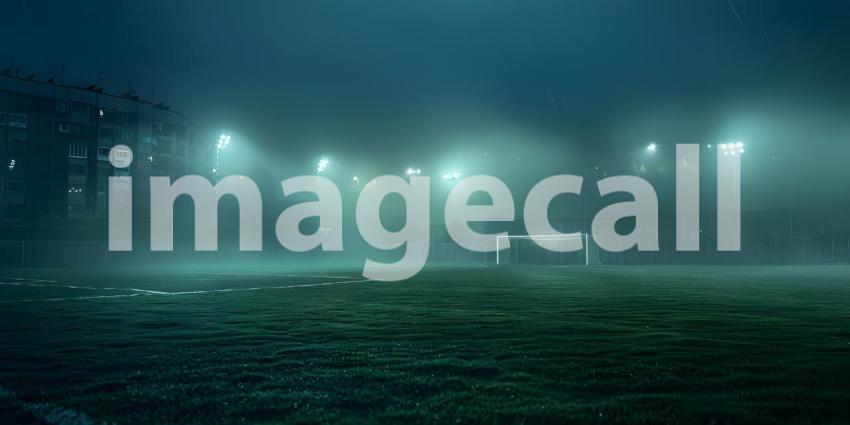 Nighttime Soccer: A Foggy Field Bathed in the Glow of Floodlights