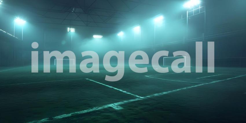 Nighttime Soccer: A Foggy Field Bathed in the Glow of Floodlights