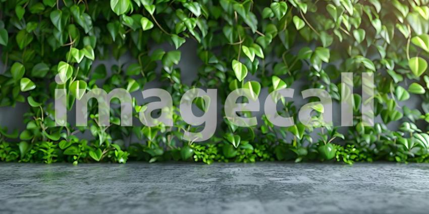 Lush Green Wall: A Vibrant Display of Foliage on a Concrete Surface