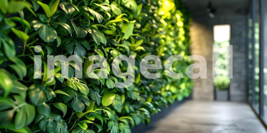 Lush Green Wall: A Vibrant Display of Foliage on a Concrete Surface