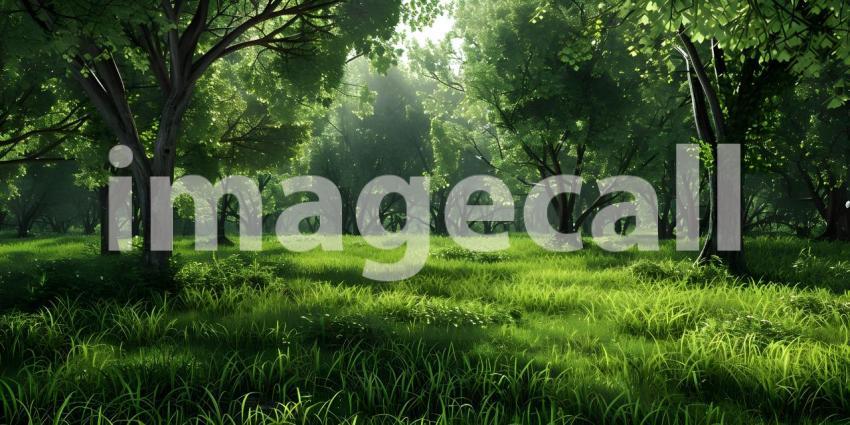 Sun-Dappled Forest: A Luminous Meadow Bathed in Sunlight