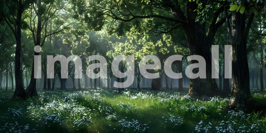 Sun-Dappled Forest: A Luminous Meadow Bathed in Sunlight