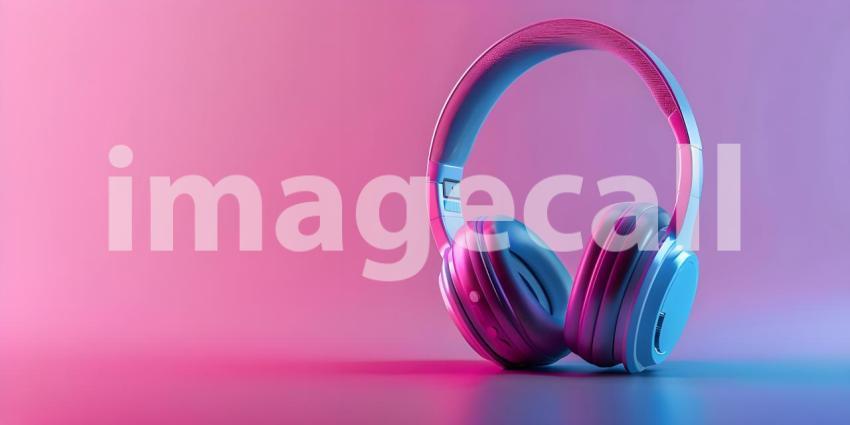 Neon Glow: A Vibrant Pair of Headphones Illuminated by Pink and Blue Lights