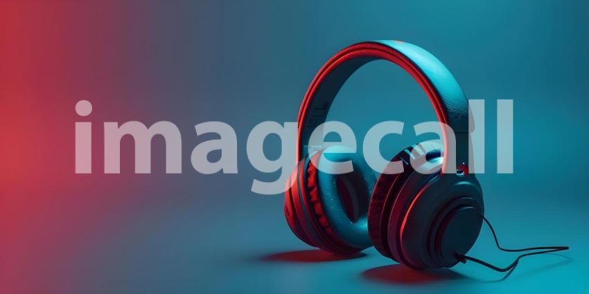 Neon Glow: A Vibrant Pair of Headphones Illuminated by Pink and Blue Lights