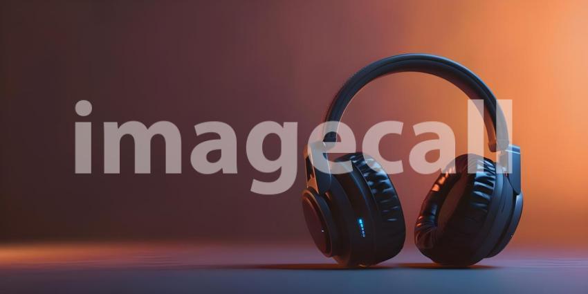 Neon Glow: A Vibrant Pair of Headphones Illuminated by Pink and Blue Lights