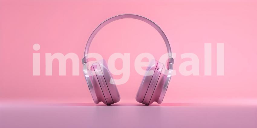 Neon Glow: A Vibrant Pair of Headphones Illuminated by Pink and Blue Lights