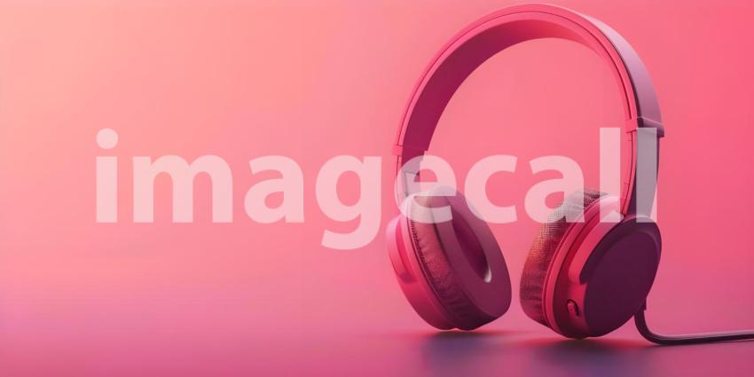 Neon Glow: A Vibrant Pair of Headphones Illuminated by Pink and Blue Lights