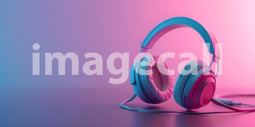 Neon Glow: A Vibrant Pair of Headphones Illuminated by Pink and Blue Lights