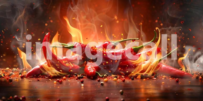 Fiery Inferno: A Pile of Chili Peppers Engulfed in Flames