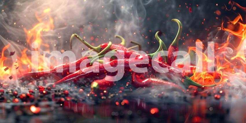 Fiery Inferno: A Pile of Chili Peppers Engulfed in Flames