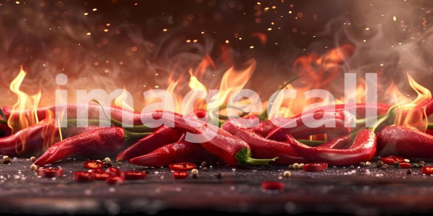 Fiery Inferno: A Pile of Chili Peppers Engulfed in Flames