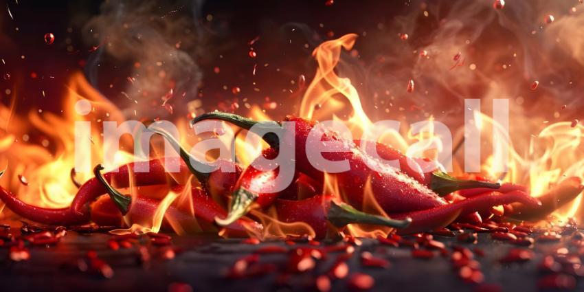 Fiery Inferno: A Pile of Chili Peppers Engulfed in Flames