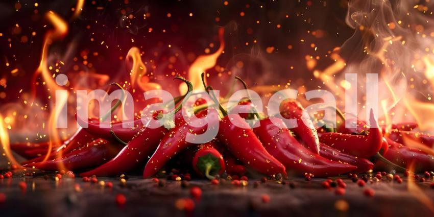 Fiery Inferno: A Pile of Chili Peppers Engulfed in Flames
