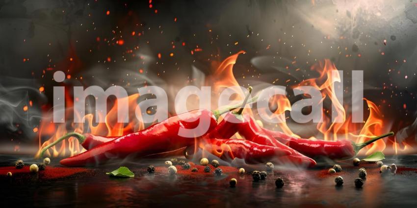 Fiery Inferno: A Pile of Chili Peppers Engulfed in Flames