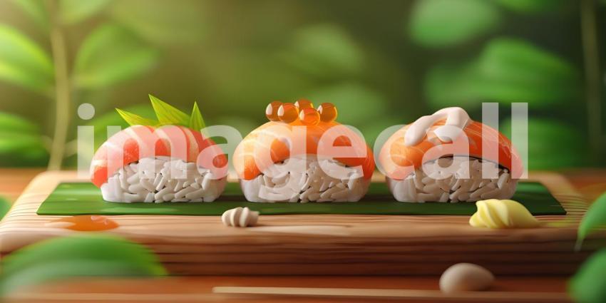 A Rainbow of Flavors: A Vibrant Array of Sushi Rolls, Japanese Cuisine: A Colorful Arrangement of Sushi with a Teapot and Chopsticks